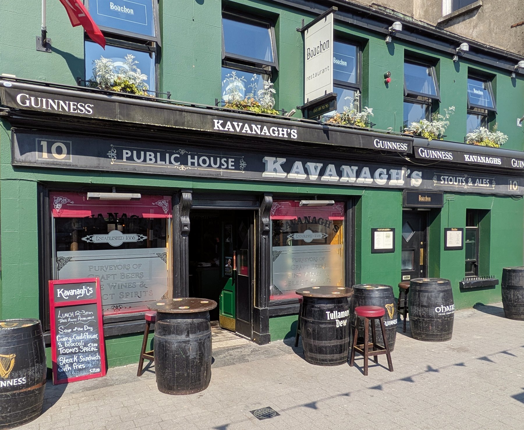 The green Kavanaghs frontage on South Main Street in Naas