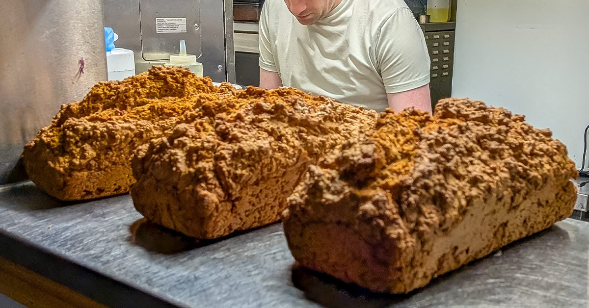 Fresh loaves of homemade brown bread on the counter in the Kavanaghs kitchen